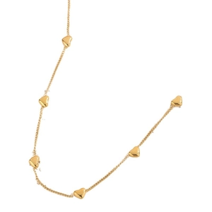 Elegant gold heart pendant necklace featuring five solid hearts on a delicate link chain