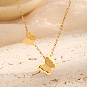 Matte Titanium Steel Butterfly Pendant Necklace Ring And Stud Earrings Titanium Steel Jewelry For Women Fashion Jewelry