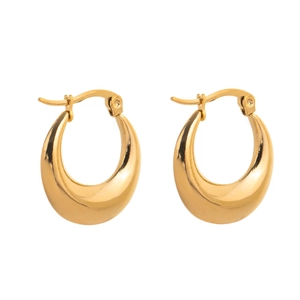 Detailed view of chunky gold hoop earrings with a high-polished finish and secure clasp