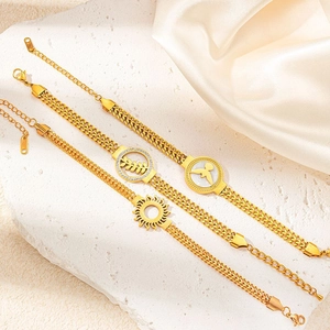 Bracelet en Acier Inoxydable Plaqué Or Chaîne Tissée Avec Breloque Soleil Épi De Blé Pigeon Pour Femme Bijoux Mode