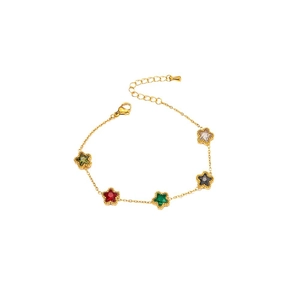 Bracelet vintage français en acier titane avec cinq zircons colorés en forme d'étoile