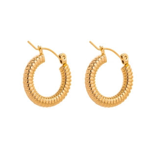 Orecchini a cerchio dorati minimalisti con trama a spirale vintage e chiusura sicura
