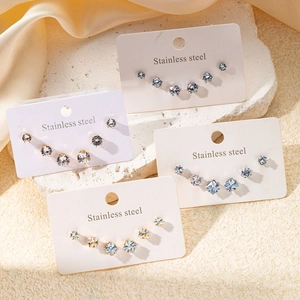 Lot de boucles d'oreilles carrées et rondes en acier inoxydable et oxydes de zirconium