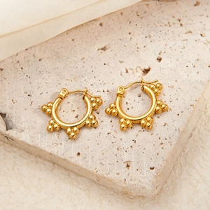 Elegant 18K gold plated titanium steel star hoop earrings with textured beaded design