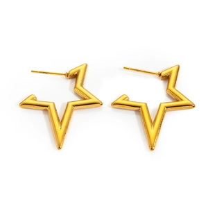 Detailed macro view of minimalist 18K gold-plated stainless steel star hoop earrings