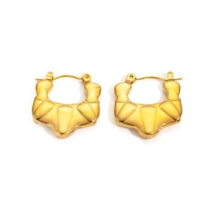 Macro shot of 18K gold plated stainless steel croissant hoop earrings with wavy texture