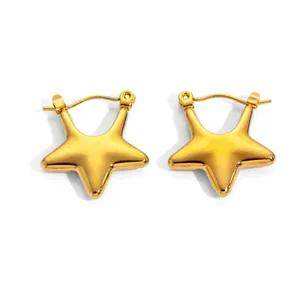 Detailed macro view of gold-plated star earrings featuring fine brushed metal texture