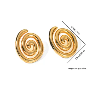 Golden spiral hollow alloy stud earrings with 3cm outer diameter for elegant women