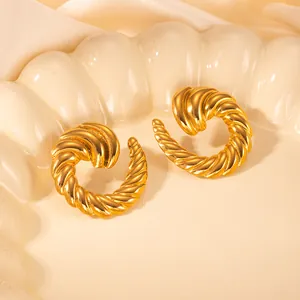 Elegante 18K vergoldete Titanstahl-Spiralohrstecker mit strukturierter Drehung für Damen