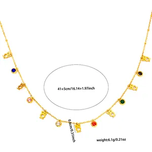 Gold stainless steel owl necklace with colorful zircons and adjustable chain length