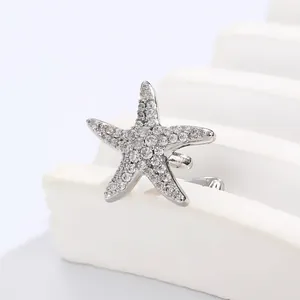 Sparkling zircon-encrusted starfish ear cuff in silver-tone metal for non-pierced ears