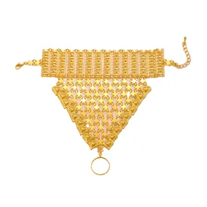 Golden Middle Eastern hand chain with heart cut-outs and ring bracelet set