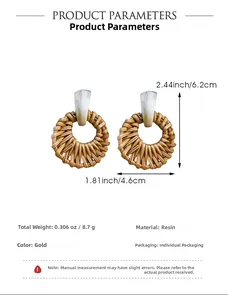Detailed size parameters of Bohemian round woven earrings with resin and wood textures
