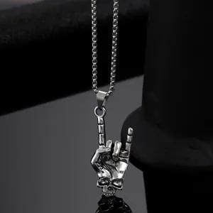 Collar De Acero Inoxidable Con Colgante De Gesto De Mano De Esqueleto Para Hombre Mujer Punk Hip Hop Gótico Joyería Regalo Halloween