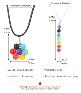 Maattabel voor kleurrijke edelsteen hanger ketting met afmetingen en materiaalgegevens