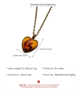 Gedetailleerde maat- en materiaalspecificaties voor hartglas hanger ketting