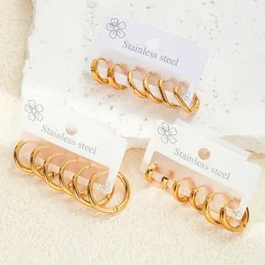 Boucles d'Oreilles Créoles en Acier Inoxydable Plqué Or Minimalistes pour Femmes Boucles d'Oreilles Géométriques Légères Rondes Carrées Bijoux Cadeau