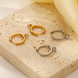 Orecchini A Cerchio Tondi In Acciaio Inossidabile Con Ciondolo In Zirconia Gioielli Di Lusso Per Donna