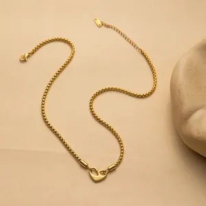 Elegant gold titanium steel necklace with interlocking hearts and i am worthy engraving