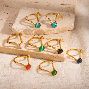 Anelli regolabili in acciaio inossidabile placcato oro 18k con pietre colorate
