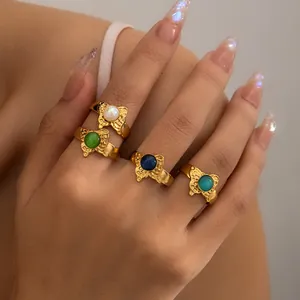 Anelli a farfalla vintage placcati oro 18k con pietre occhio di gatto colorate per donna