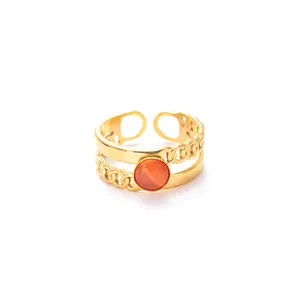 Anello doppio vintage dorato con pietra occhio di gatto arancione dal design regolabile