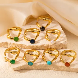 Anello Aperto in Acciaio Inossidabile Irregolare Lava per Donna Vintage Placcato Oro Regolabile Metallo Liquido Geometrico