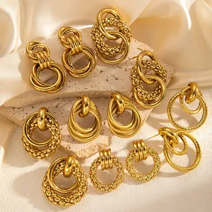Vintage Titanstahl Gold Ohrringe Für Damen Rund Hohl Design Mehrlagig Galvanisierte Ohrringe Schmuck Geschenk