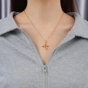 Minimalist gold stainless steel Cupid bow and arrow pendant necklace for women