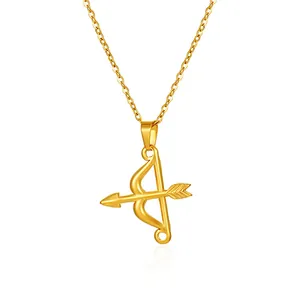Golden stainless steel necklace featuring a vintage Cupid's arrow pendant on white background