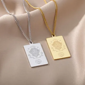 Collares con colgante del zodiaco Virgo en oro y plata sobre seda color champán