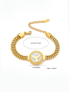 Détails du bracelet doré en acier inoxydable avec pendentif oiseau et dimensions