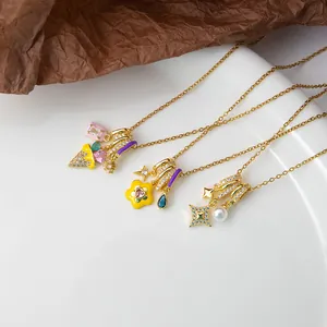 Luxury stainless steel chain necklaces with ice cream and star pendants in gold