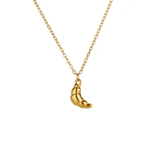 Elegant gold stainless steel croissant pendant necklace with a fine minimalist link chain