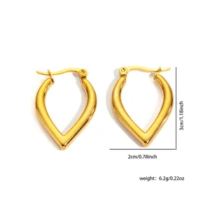 Minimalist golden V-shaped stainless steel hoop earrings with size 3cm by 2cm specs
