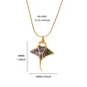 Detailed size chart for the ocean-themed golden stingray pendant showing chain length