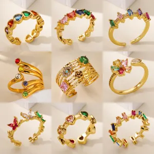 Anello Aperto Regolabile Multistrato in Acciaio Inossidabile 304 Strass Colorati Malocchio Cuore Farfalla Gioielli da Donna