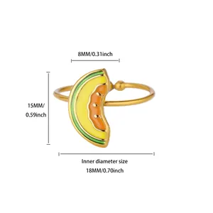 Detailed view of enamel cantaloupe ring with 15mm height and 8mm width dimensions