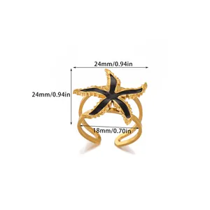 Detailed size chart of starfish open ring showing 24mm outer and 18mm inner diameter