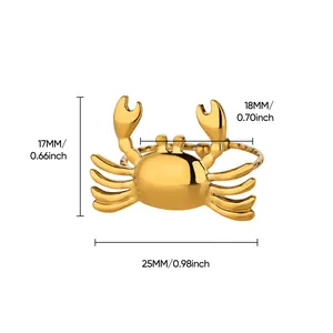 Detailed size measurement chart of a gold crab-shaped tropical enamel open ring