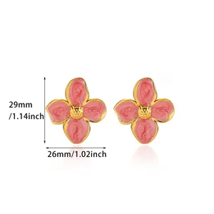 Dimensioni dettagliate orecchini a tulipano rosa che mostrano 29mm per 26mm
