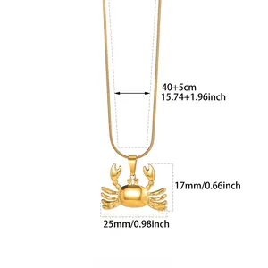 Detailed dimension guide for golden crab pendant necklace with 40+5cm adjustable snake chain