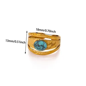 Detail shot of vintage 18k gold plated ring with turquoise stone and dimensions