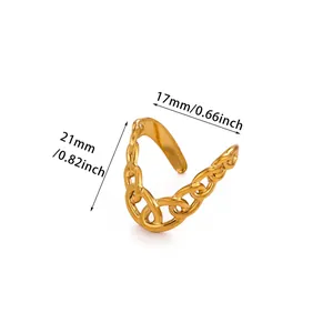 Detail showing dimensions of the gold chain texture open ring with 21mm outer diameter