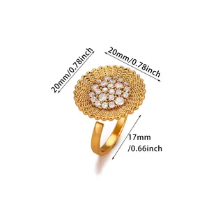 Detailed dimension guide showing the 20mm flower disc and adjustable open ring size