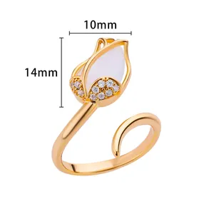 Detail view showing tulip flower ring dimensions of 14mm height and 10mm width