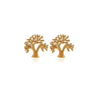 Eleganti orecchini a perno albero della vita in acciaio inossidabile placcato oro 18K