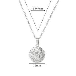 Macro detail of Eye of Horus pendant with 38+7cm chain and 16mm diameter measurements