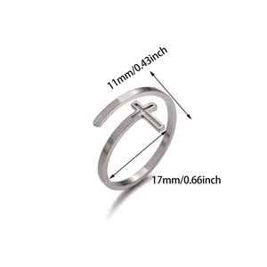 Detail view of 18K gold plated cross ring showing dimensions 11mm width and 17mm diameter