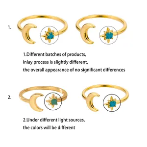 Detail showing moon and star ring inlay process and color variation under light